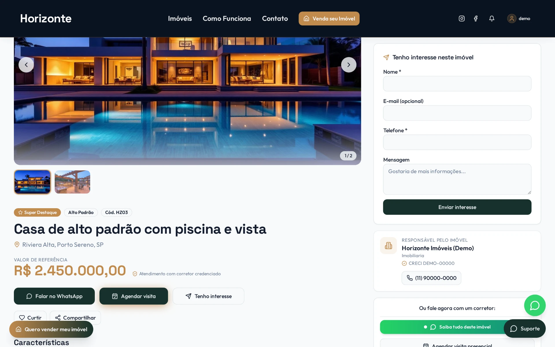 Landing inteligente do imóvel HZ03